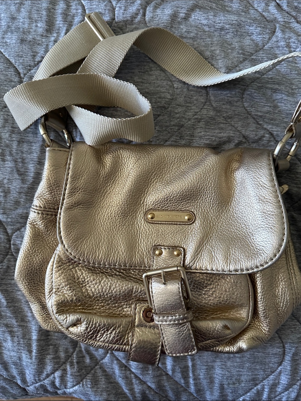 Michael Kors Metallic Gold Leather Crossbody Saddle Bag
